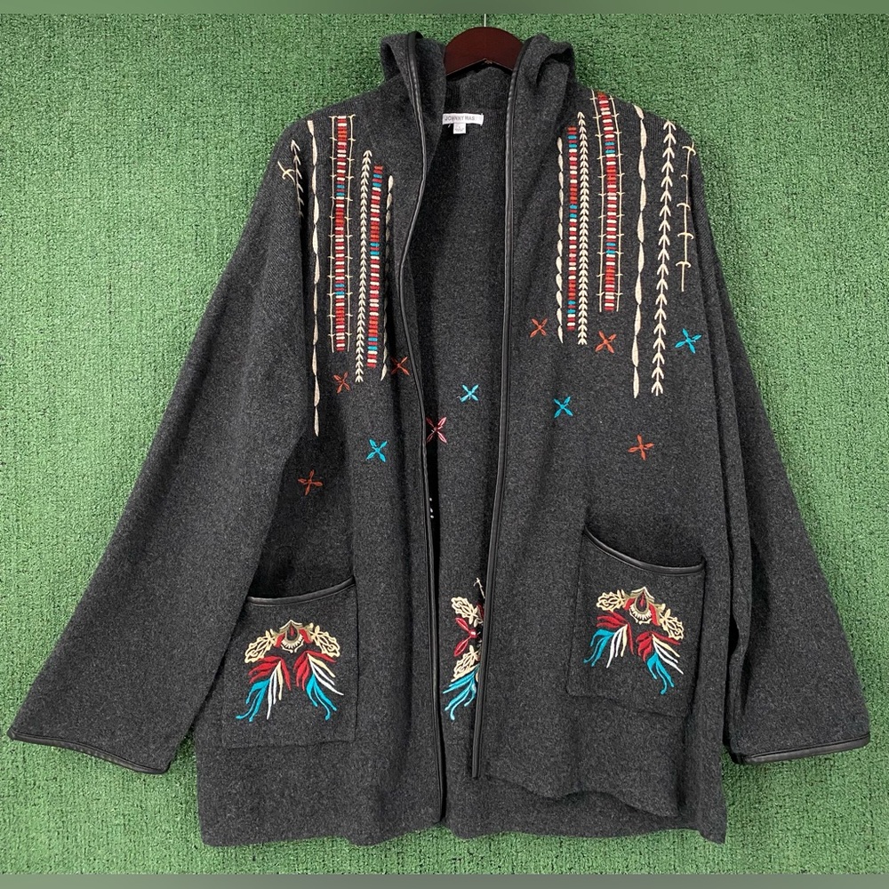 Johnny Was Steffania 100% Wool Embroidered Oversized Jacket Coat Women’s Large